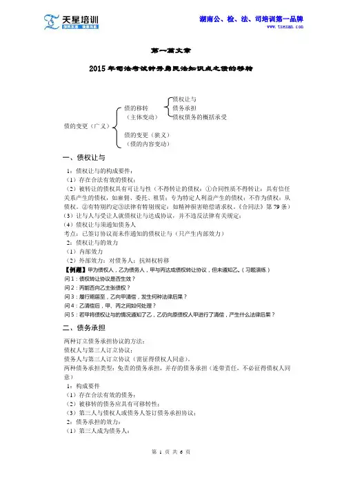 2015年司法考试钟秀勇民法知识点之债的移转