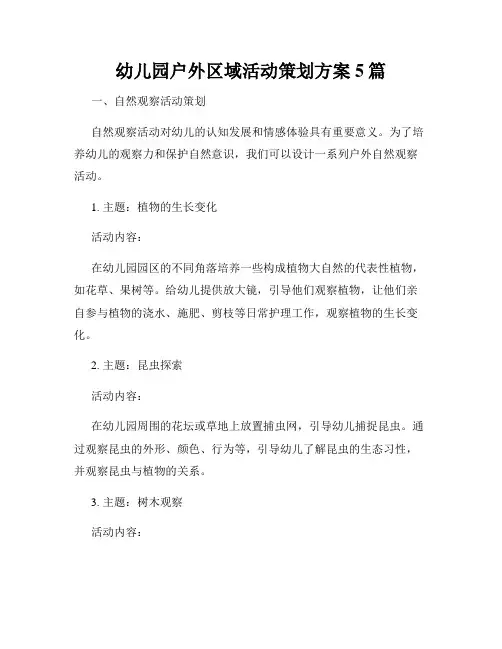 幼儿园户外区域活动策划方案5篇