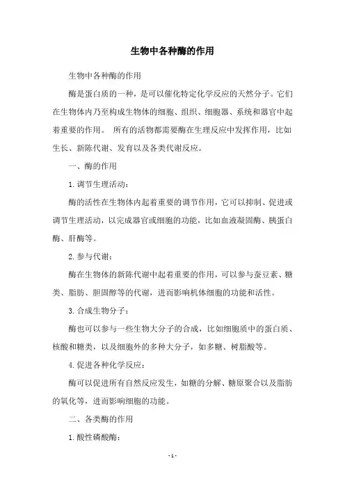 生物中各种酶的作用
