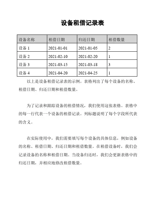 设备租借记录表