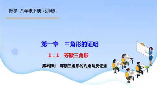 北师版八年级数学下册优秀作业课件(BS) 第一章 三角形的证明 第3课时 等腰三角形的判定与反证法