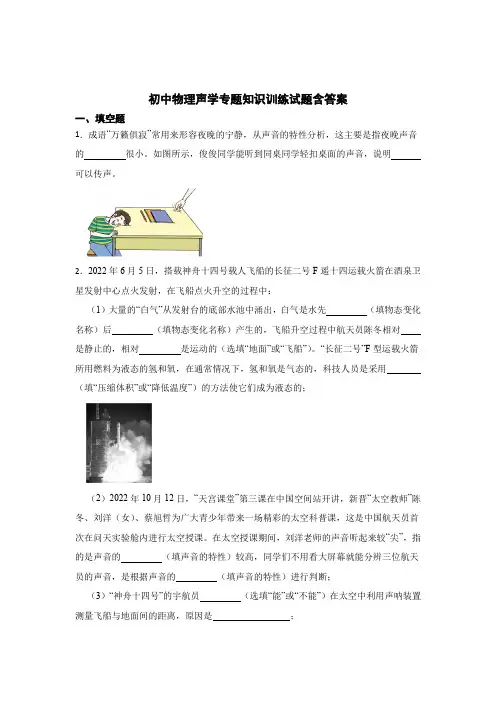 初中物理声学专题知识训练试题含参考答案5篇
