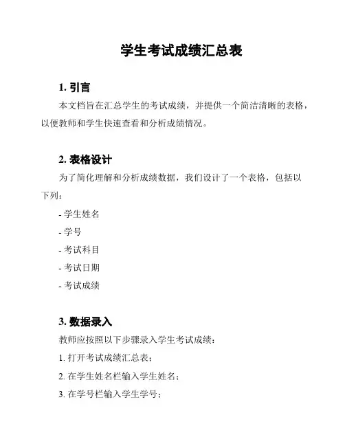 学生考试成绩汇总表