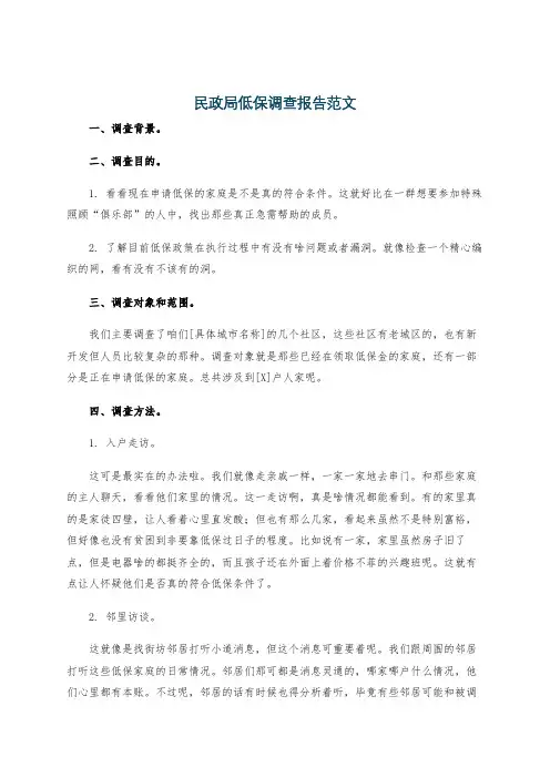 民政局低保调查报告范文