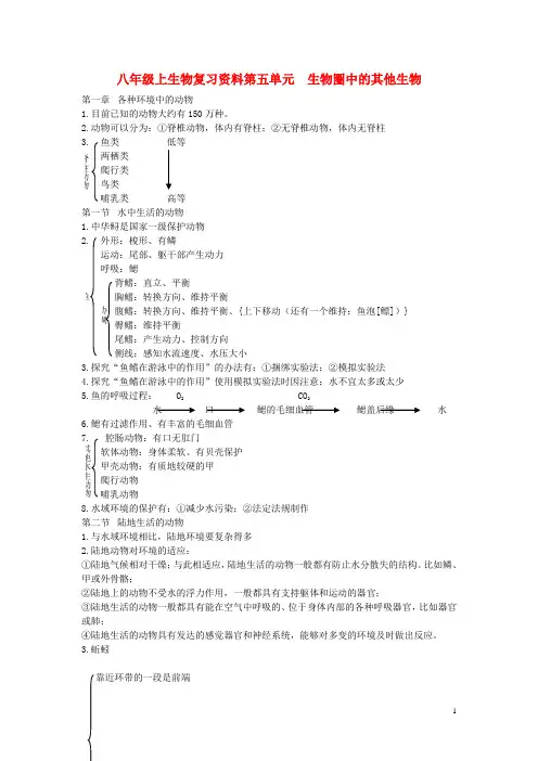 八年级生物上册 生物复习资料 北师大版