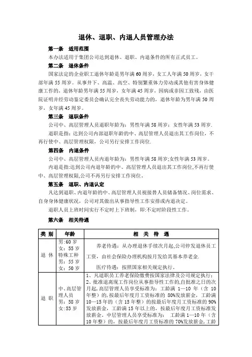 退休、退职、内退人员管理办法