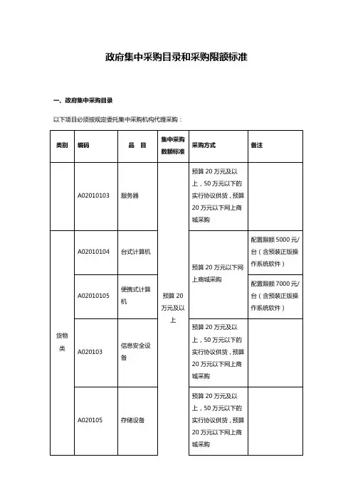 政府集中采购目录和采购限额标准