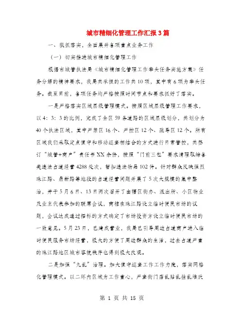 城市精细化管理工作汇报3篇