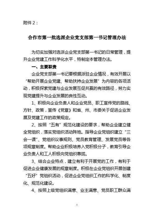 企业党支部第一书记管理办法