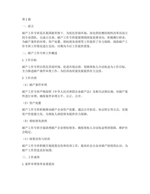 破产工作专班总结报告范文(3篇)