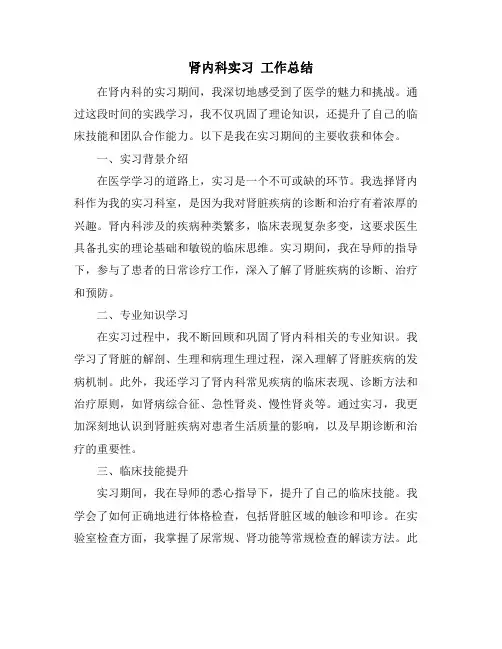 肾内科实习 工作总结