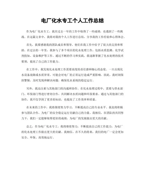 电厂化水专工个人工作总结