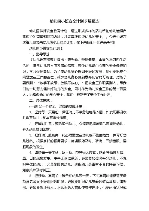 幼儿园小班安全计划5篇精选