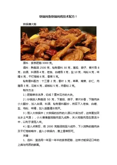 铁锅炖鱼铁锅炖鸡技术配方！