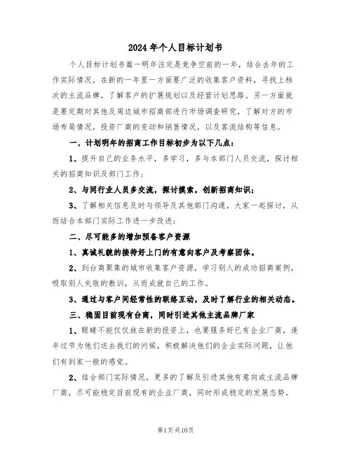 2024年个人目标计划书（五篇）