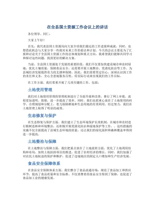 在全县国土资源工作会议上的讲话_1