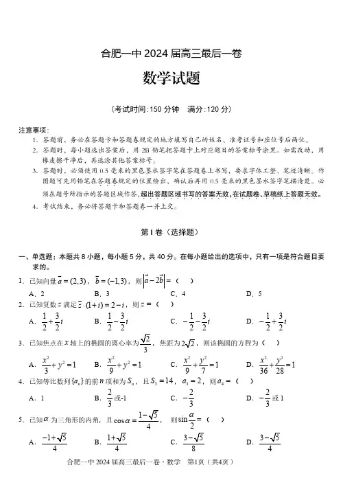 2024 届高三届合肥一中最后一卷数学