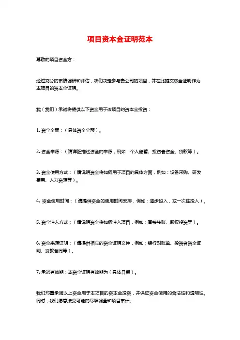 项目资本金证明范本