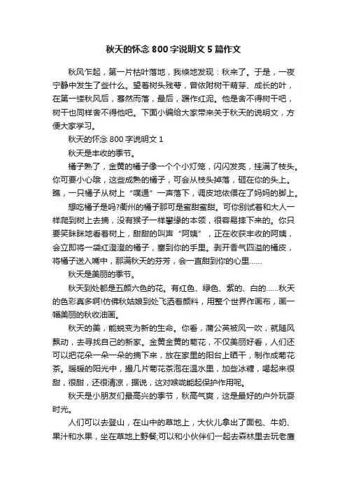 秋天的怀念800字说明文5篇作文