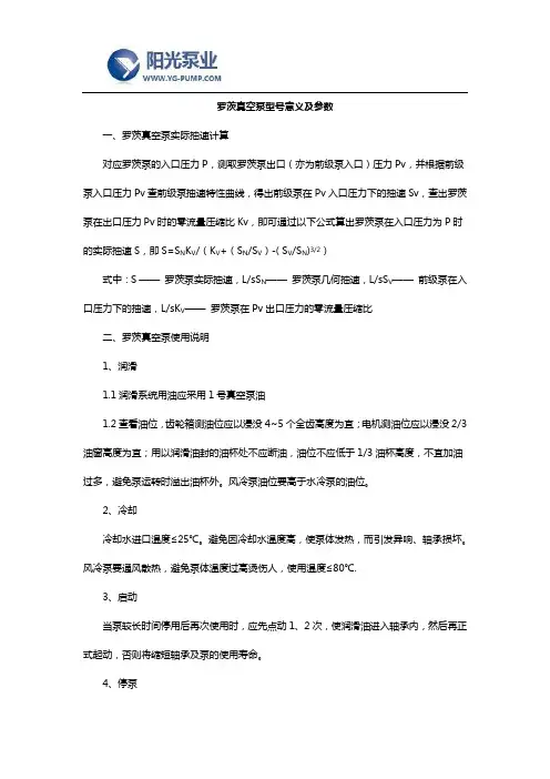 罗茨真空泵型号意义及参数