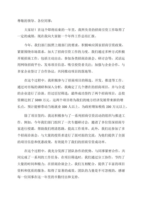 招商引资年终工作总结范文