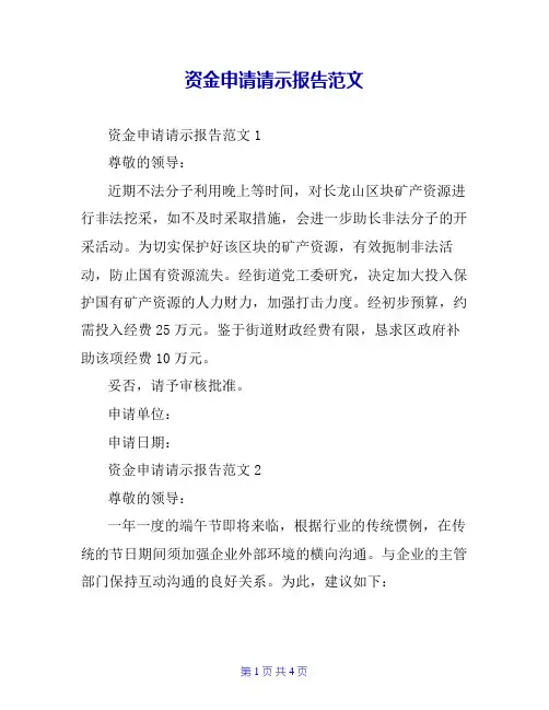 资金申请请示报告范文