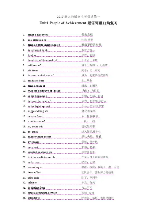 2019新人教版高中英语选修一重点短语词组总结