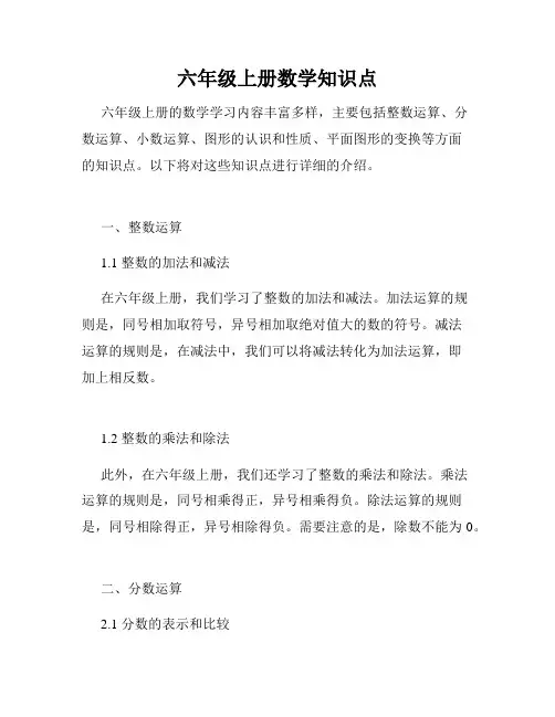 六年级上册数学知识点