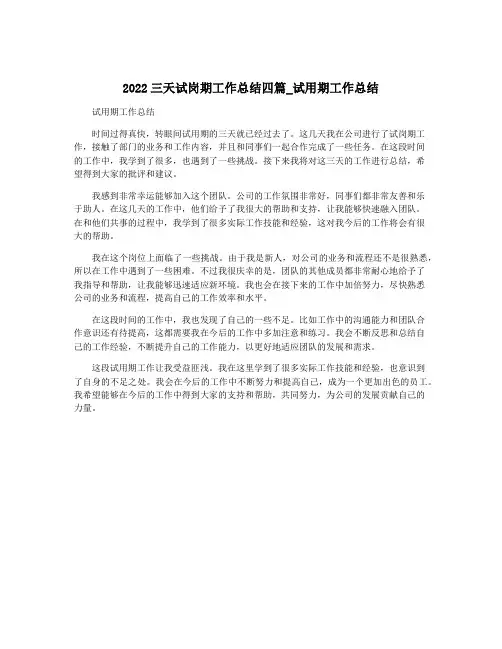 2022三天试岗期工作总结四篇_试用期工作总结