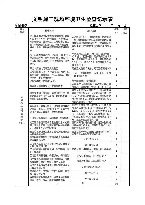 文明施工现场环境卫生检查记录表