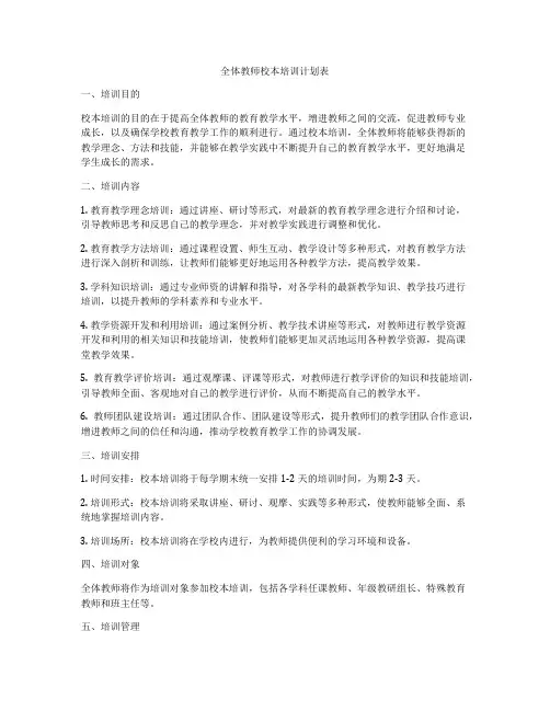 全体教师校本培训计划表