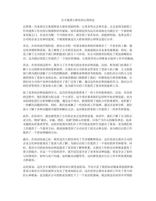 宝丰集团入职培训心得体会