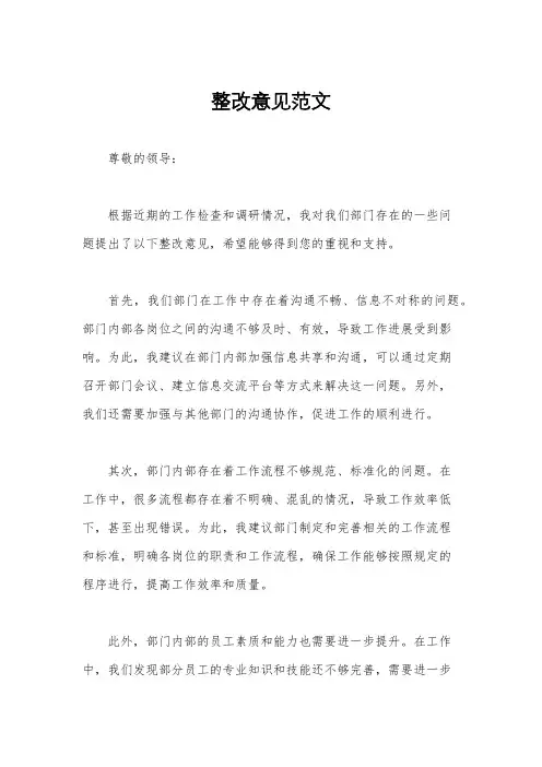 整改意见范文