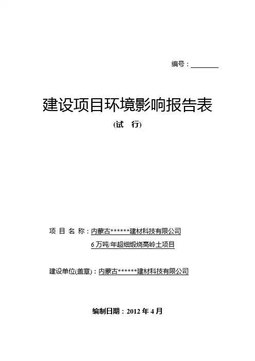 年6万吨超细煅烧高岭土项目投资环境评估报告表