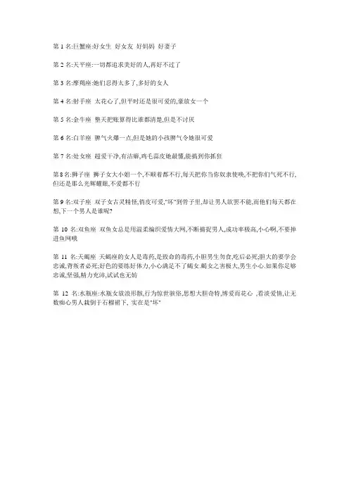 12星座好女人排行榜