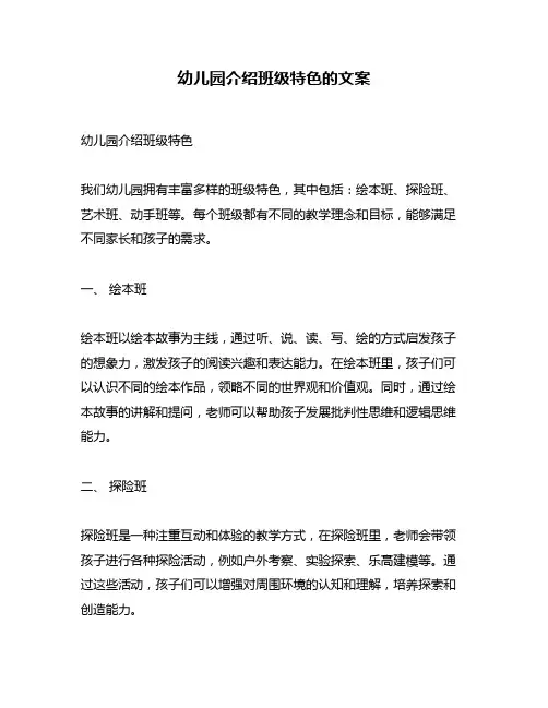 幼儿园介绍班级特色的文案