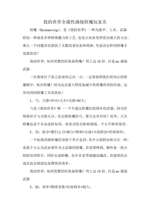 我的世界全属性满级附魔玩家名