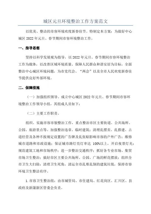 城区元旦环境整治工作方案范文