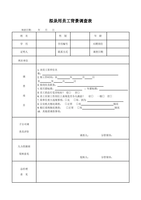 拟录用员工背景调查表