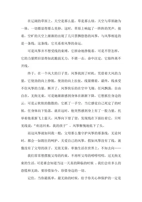 风筝与线初三作文1精选