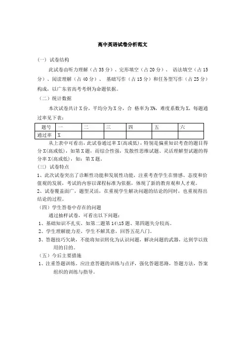 高中英语试卷分析范文