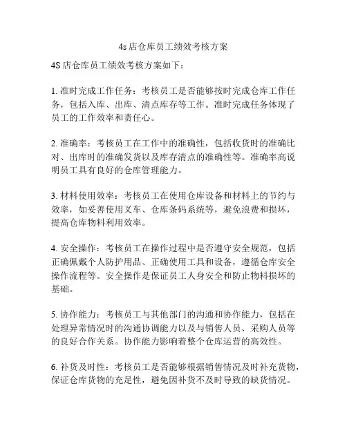4s店仓库员工绩效考核方案
