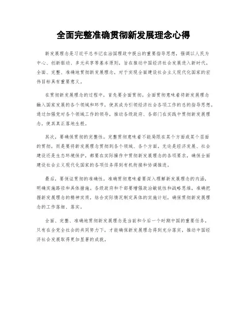全面完整准确贯彻新发展理念心得