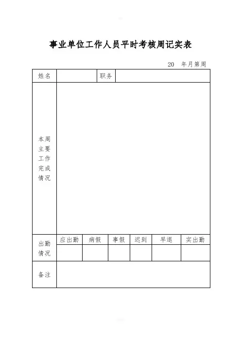 事业单位工作人员日常考核表