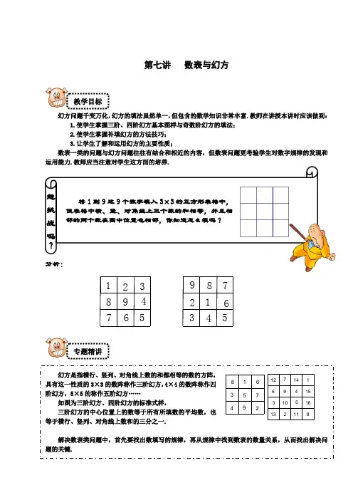 四年级下册数学试题-奥数专题讲练：7 数表与幻方 提高篇(解析版)全国通用