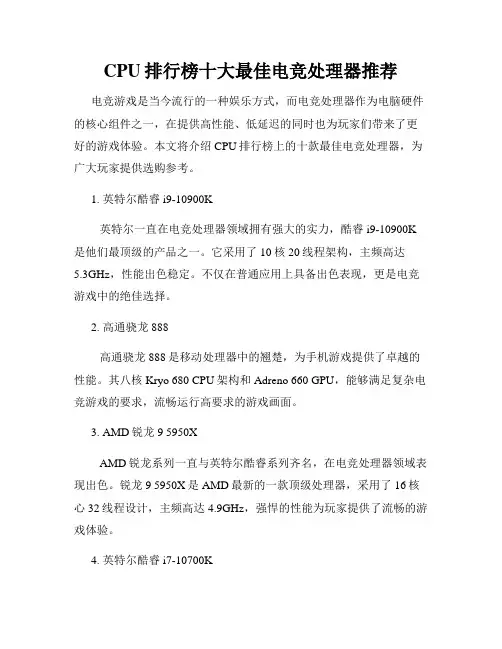 CPU排行榜十大最佳电竞处理器推荐