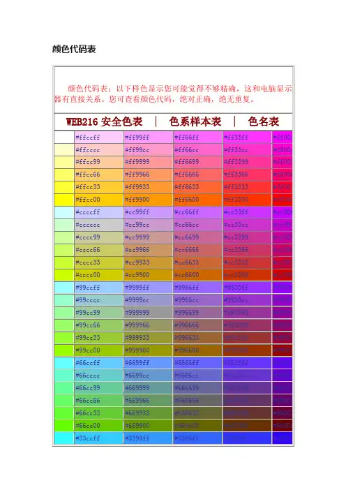 颜色代码表