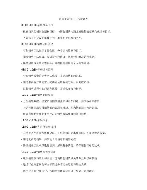 销售主管每日工作计划表