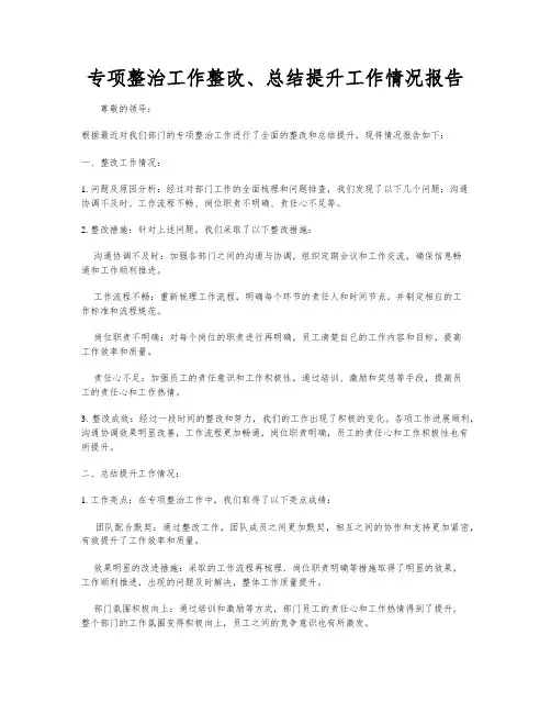 专项整治工作整改、总结提升工作情况报告