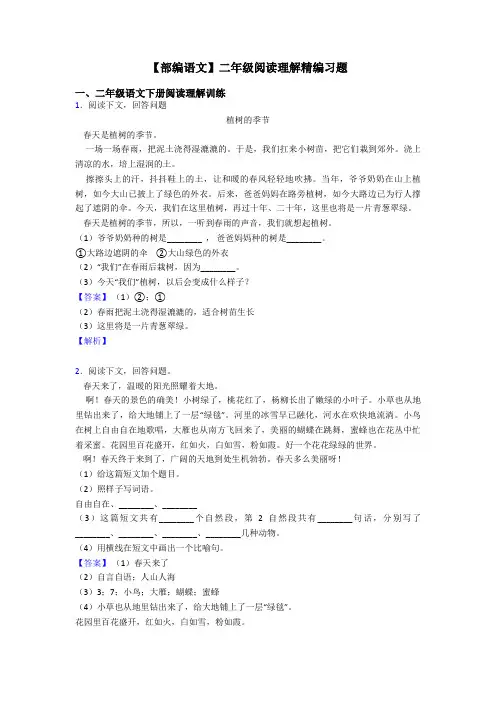 【部编语文】二年级阅读理解精编习题